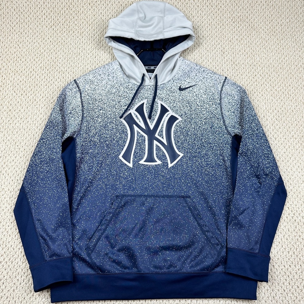 Nike New York Yankees Hoodie Mens L Blue Speckled MLB Pullover Sweatshirt Y2K